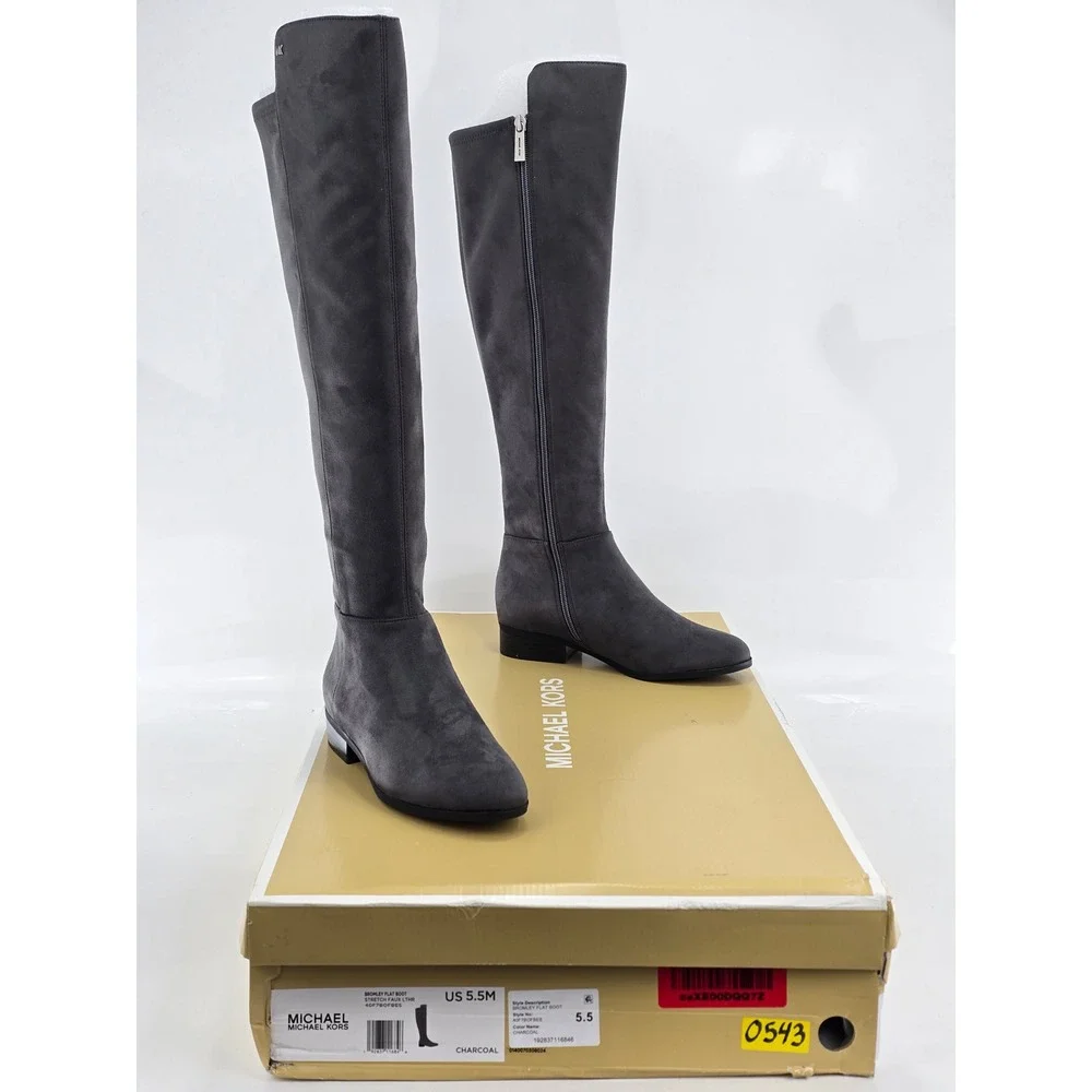 Michael Michael Kors Bromley Flat Boot Womens 5.5 Charcoal Stretch Faux Lthr NEW